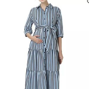 kimi + kai Maternity Button Front Nursing Maxi Shirt Dress